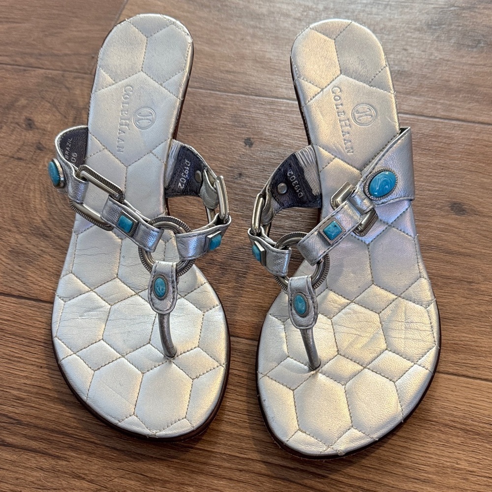 Cole Haan Silver Sandals with Blue Accents